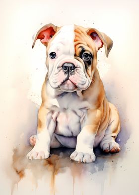 Watercolor Bulldog Puppy