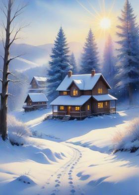Winter landscape oil art