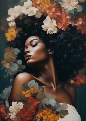 Afro girl with flowers