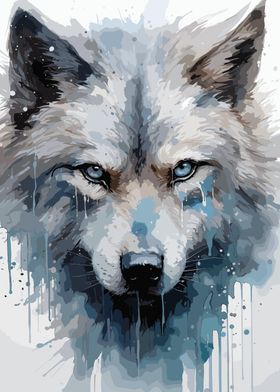 Gray Wolf Head Watercolor