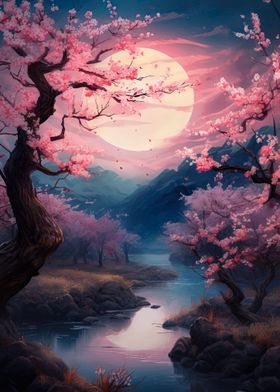 cherry blossom and moon