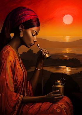 African woman with sun art