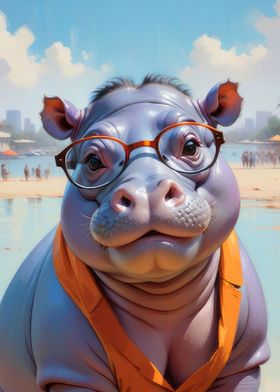 Hippopotamus in sunglasses