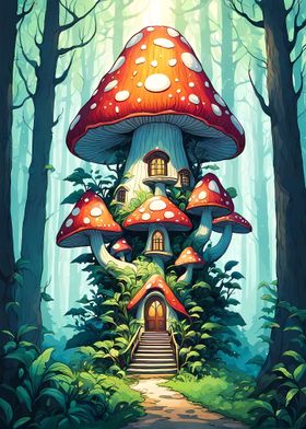 Mushroom house in the fore