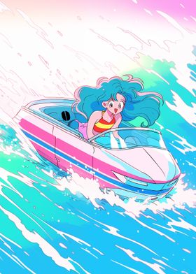 Girl on Speedboat Retro