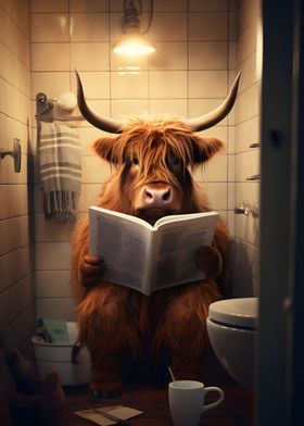 Highland Cow on the Toilet