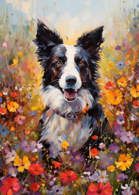 Border Collie in flowers