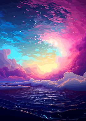 Lofi Ocean Sky Pixel Art