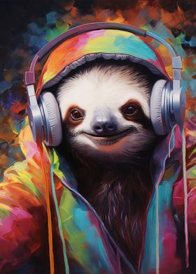 Sloth With Headphones