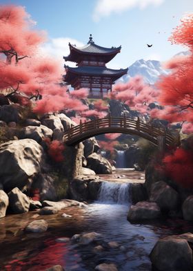 Japanese Temple and Stream