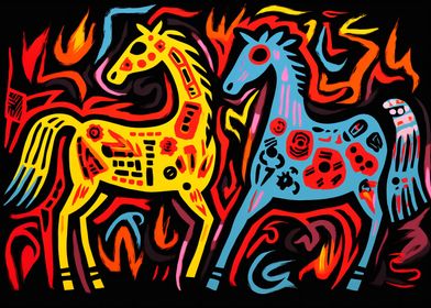 Two colorful horses