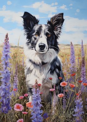 Border Collie in flowers