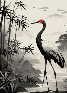 Crane Bird Bamboo Forest