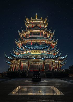 Illuminated Pagoda Tower