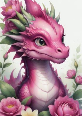Watercolor pink dragon