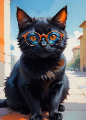 Cute black cat painting