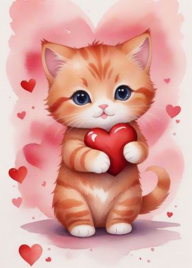 Cute red cat with heart