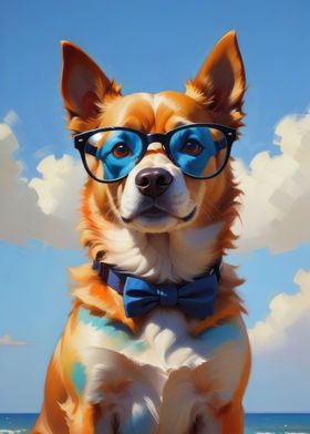Red dog in sunglasses