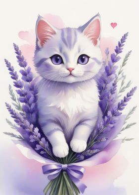 Cute cat with lavender