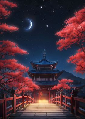 japanese temple under moon