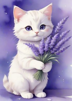 Cat with lavender bouquet
