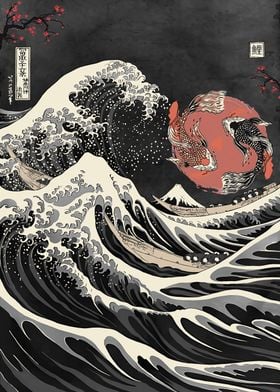 Koi fish yin yang hokusai