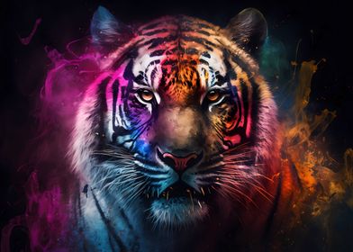 Neon watercolor Tiger