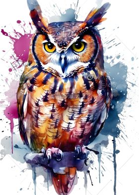 Bird owl watercolor