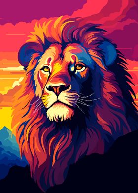 Lion Sunset Pixel Art