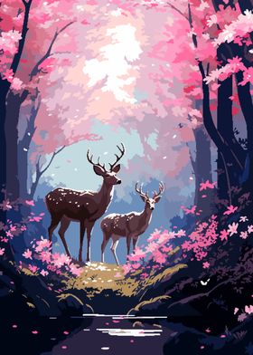 Calm Deer Forest Pixel Art