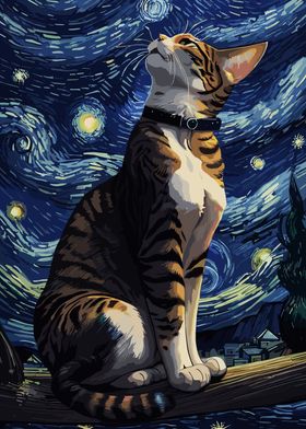 Cat night Starry Art