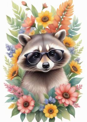 Watercolor raccoon art