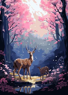 Pink Forest Deer Pixel Art