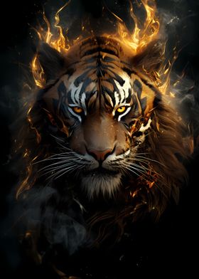 Abstract Wild Fire Tiger