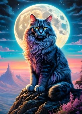 stray cat and full moon