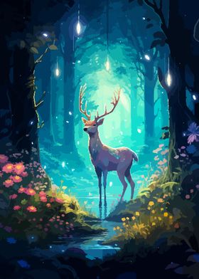 Deer in Forest Pixel Art