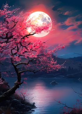 cherry blossom and moon