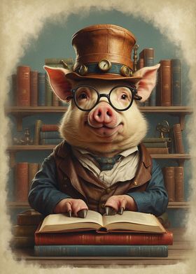 Steampunk Book Smart Pig