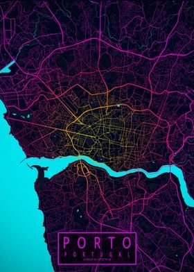 Porto City Map Neon