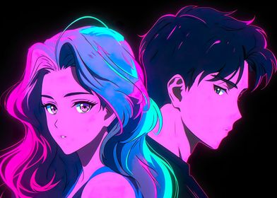 Cartoon neon style couple