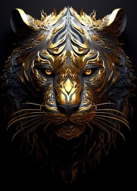 Abstract Gold Tiger Head