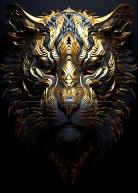 Abstract Gold Tiger Head