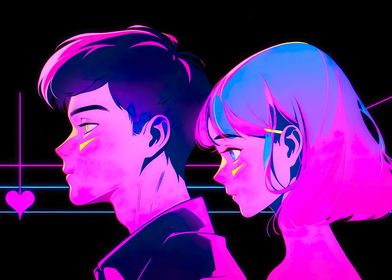 Cartoon neon style couple