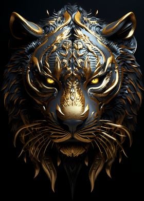 Abstract Gold Tiger Head