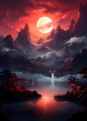 Blood Moon Japan Landscape