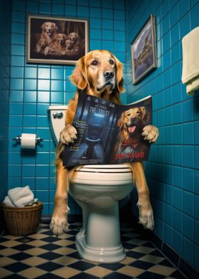 Golden Retriever on Toilet