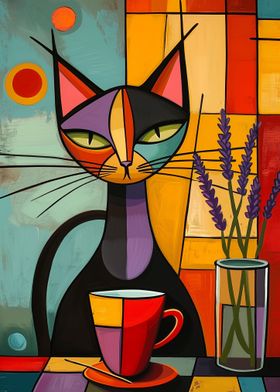 Abstract Cat and Coffee