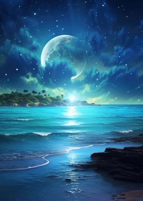 blue ocean night sky