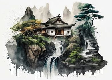 Watercolor asian painting