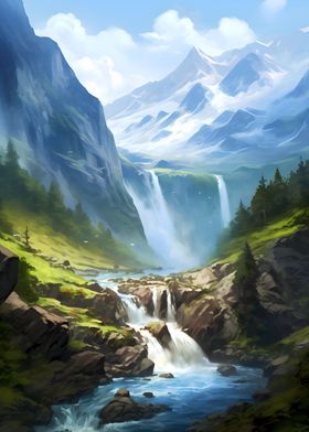 Waterfall Landscape Art